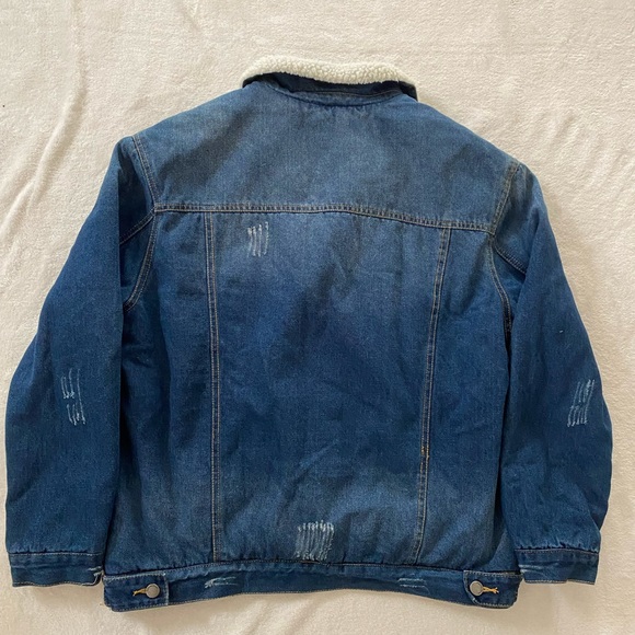 Vintage Sherpa Trim Denim Jacket Oversized Color Blue Size L - Picture 2 of 6